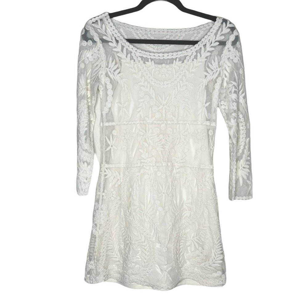 Express Women's Party Boho Dress Ivory Lace Overlay Fit & Flare Slip Size XS